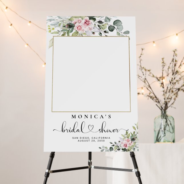Greenery Pink Rose Bridal Shower Photo Prop Foam Board (In Situ (Stand))