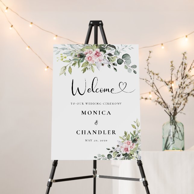 Greenery Pink Rose Engagement Party Foam Board (In Situ (Stand))
