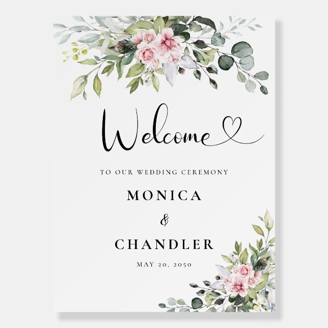 Greenery Pink Rose Engagement Party Foam Board (Front)