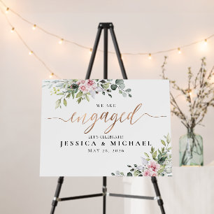 Greenery Pink Rose Engagement Party Foam Boards