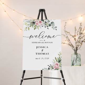Greenery Pink Rose Rehearsal Dinner Foam Boards