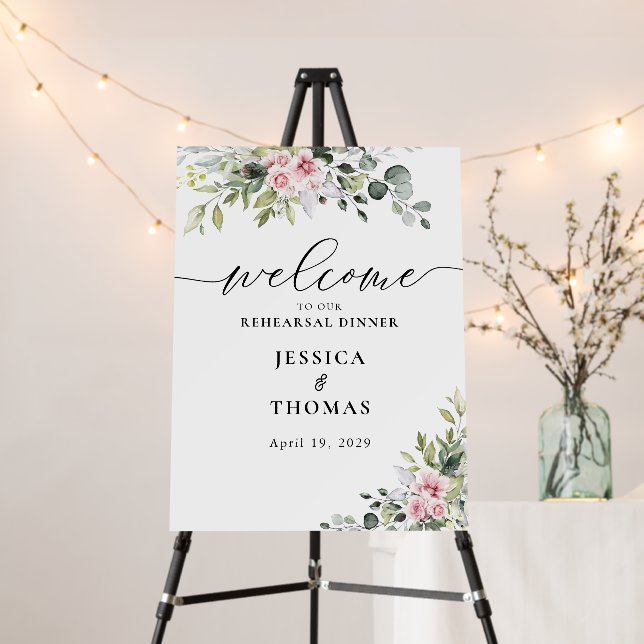 Greenery Pink Rose Rehearsal Dinner Foam Boards (In Situ (Stand))