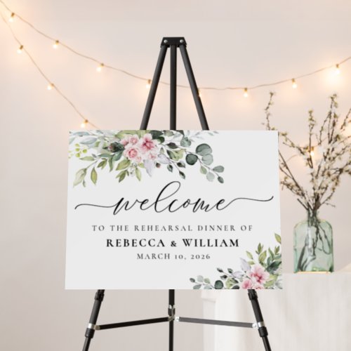 Greenery Pink Rose Rehearsal Dinner Foam Boards