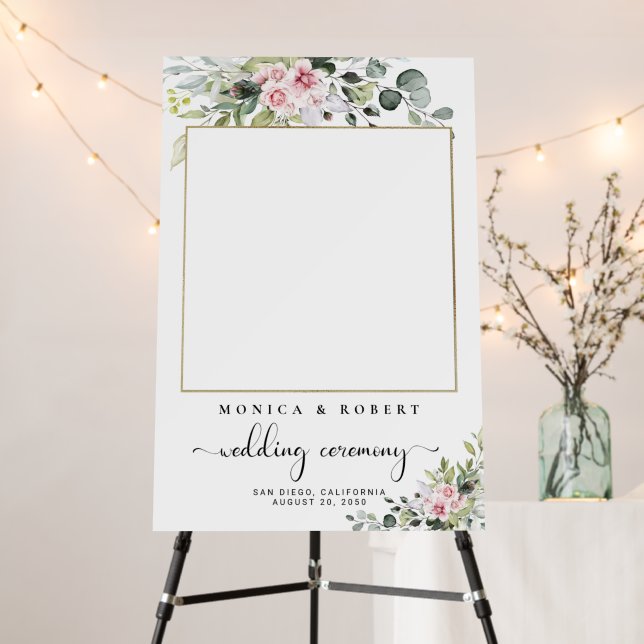 Greenery Pink Rose Wedding Ceremony Photo Foam Board (In Situ (Stand))