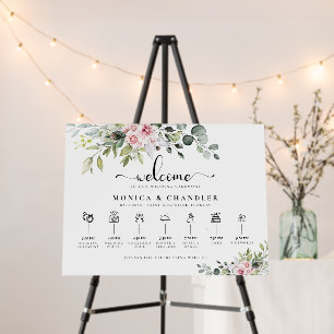 Greenery Pink Rose Wedding Ceremony Timeline Foam Board