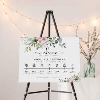 Greenery Pink Rose Wedding Ceremony Timeline Foam Board