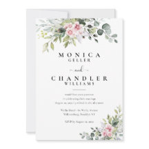 Greenery Pink Rose Wedding Invitation