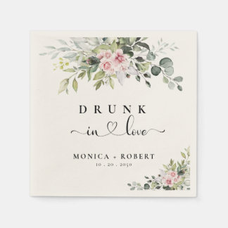 Greenery Pink Rose Wedding Napkins