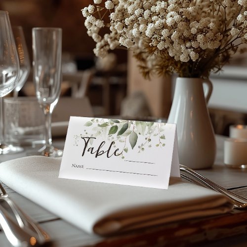 Greenery place cards with elegant calligraphy