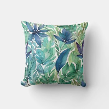 Greenery Plants Tropical Watercolor Leaves Throw Pillow by HappyThoughtsShop at Zazzle