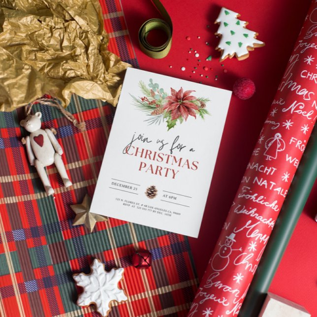 Greenery Poinsettia Christmas Party Invitation  (Creator Uploaded)