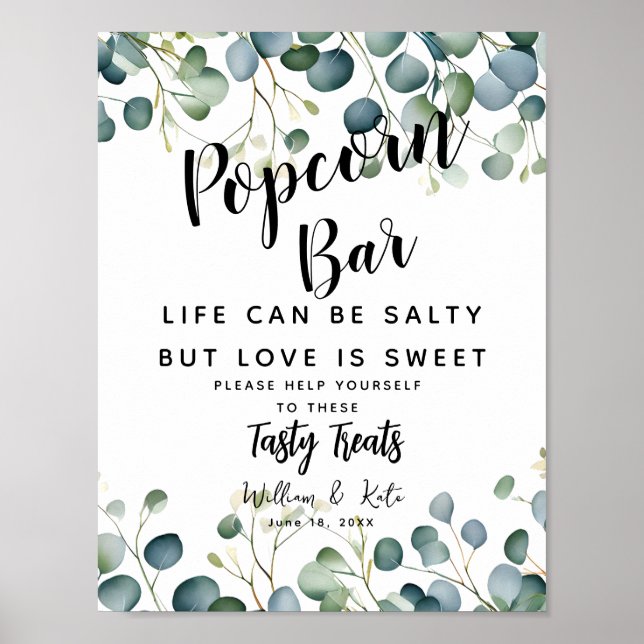 greenery Popcorn Bar wedding sign eucalyptus  (Front)