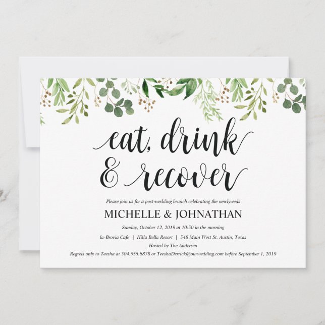 Greenery Post Wedding Brunch Invitation Card (Front)