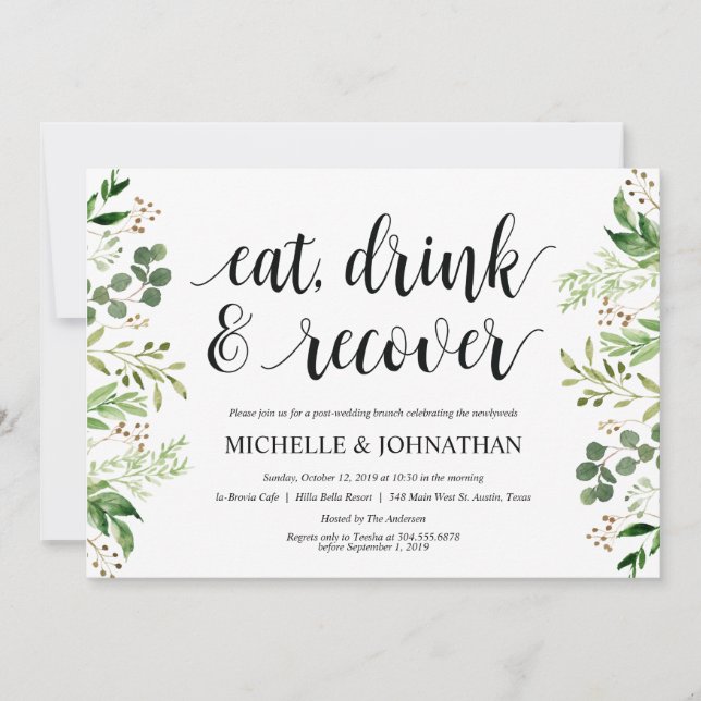 Greenery Post Wedding Brunch Invitation Card (Front)