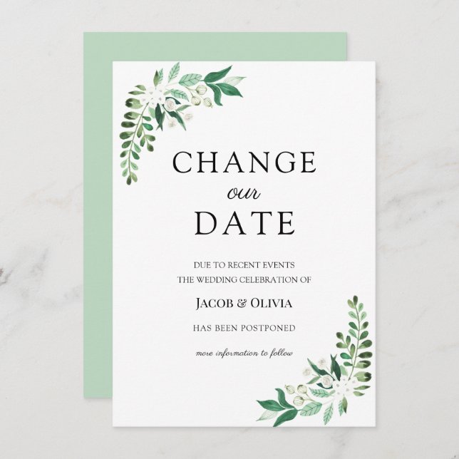 Greenery Postponed Wedding Announcement (Front/Back)