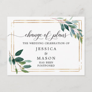 Greenery Postponed Wedding Change The Date Postcard
