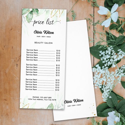 Greenery Price List Rack Card