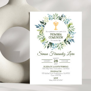 Greenery Primera Comunion Spanish First Communion Invitation