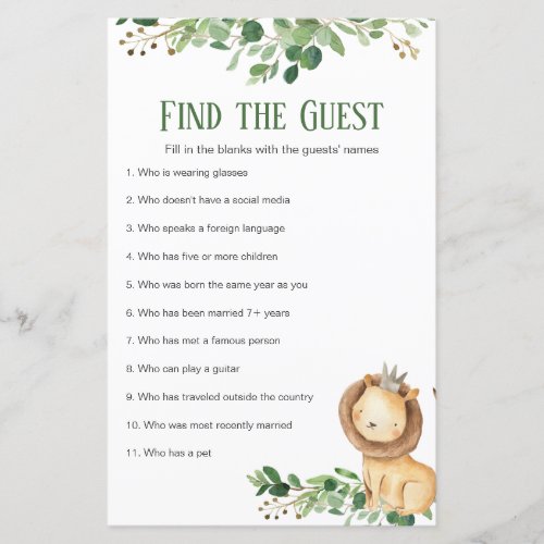 Greenery Prince Lion Baby Shower Find the Guest