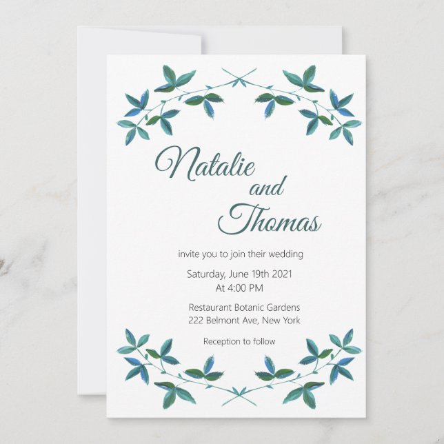 Greenery, Printable Wedding Invitation , Simple (Front)