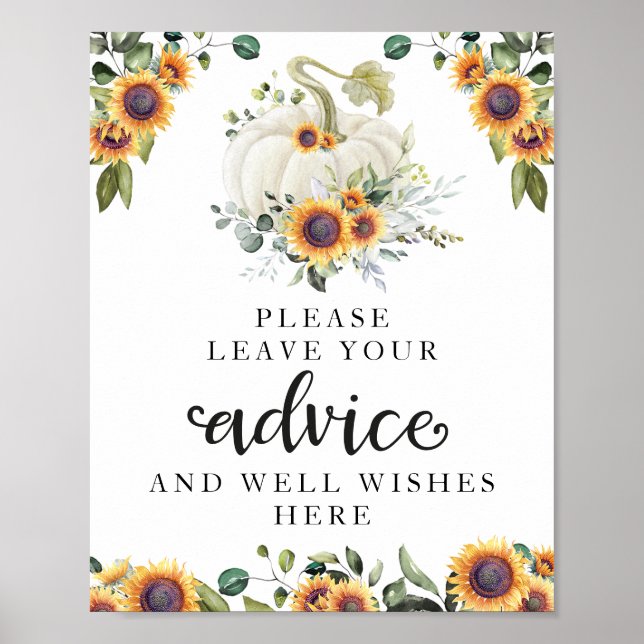 Greenery Pumpkin Baby Shower Advice Sign (Front)