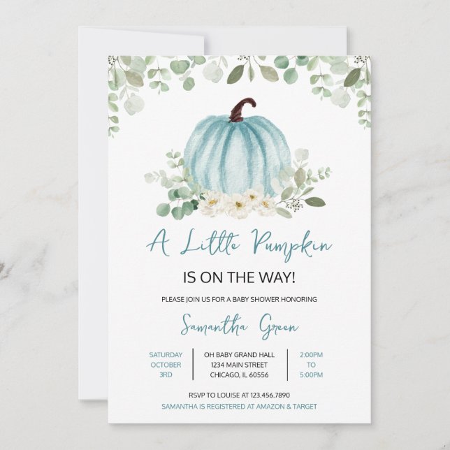 Greenery Pumpkin Baby Shower Invitation (Front)