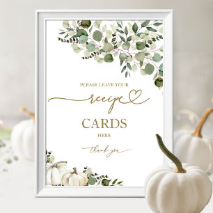Greenery Pumpkin Bridal Shower Recipe Cards Sign