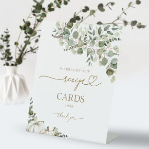 Greenery Pumpkin Bridal Shower Recipe Cards Sign