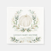 Greenery Pumpkin Fall Autumn Couples Baby Shower Napkins