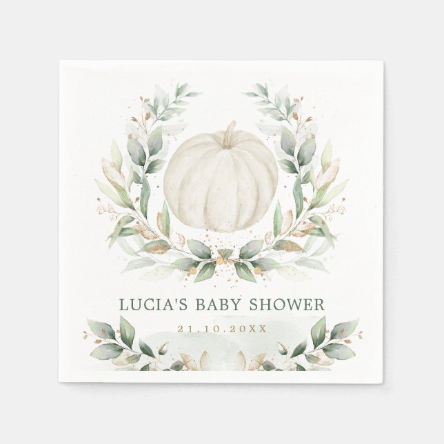 Greenery Pumpkin Fall Autumn Couples Baby Shower Napkins (Front)