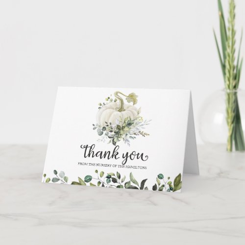 Greenery Pumpkin Fall Baby Shower Thank You Card