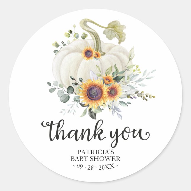 Greenery Pumpkin Fall Baby Shower Thank You Favor  Classic Round Sticker (Front)