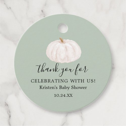 Greenery Pumpkin Fall Baby Shower Thank You Favor Tags