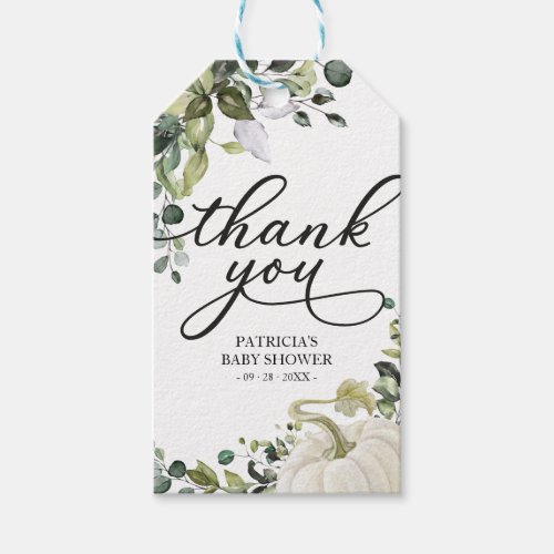 Greenery Pumpkin Fall Baby Shower Thank You Gift Tags