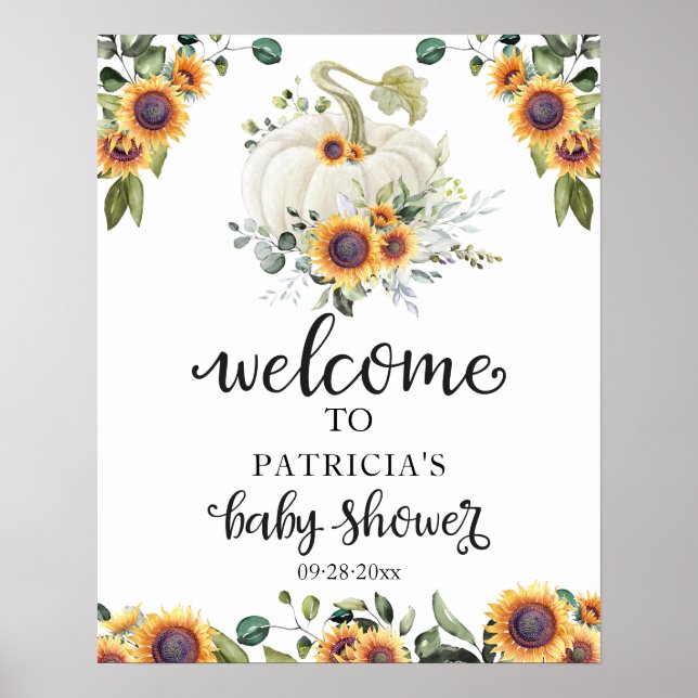 Greenery Pumpkin Fall Baby Shower Welcome Sign  (Front)