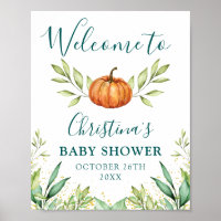 Greenery Pumpkin Fall Baby Shower Welcome Sign