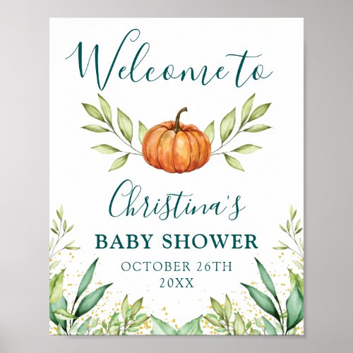 Greenery Pumpkin Fall Baby Shower Welcome Sign