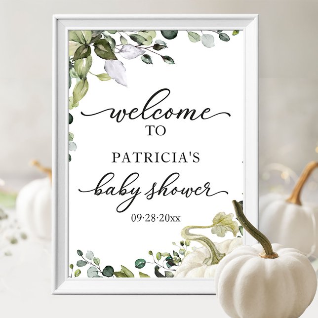 Greenery Pumpkin Fall Baby Shower Welcome Sign  (Creator Uploaded)