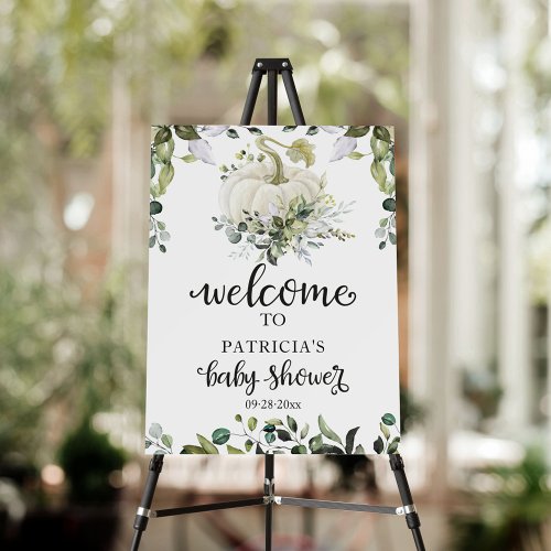 Greenery Pumpkin Fall Baby Shower Welcome Sign 