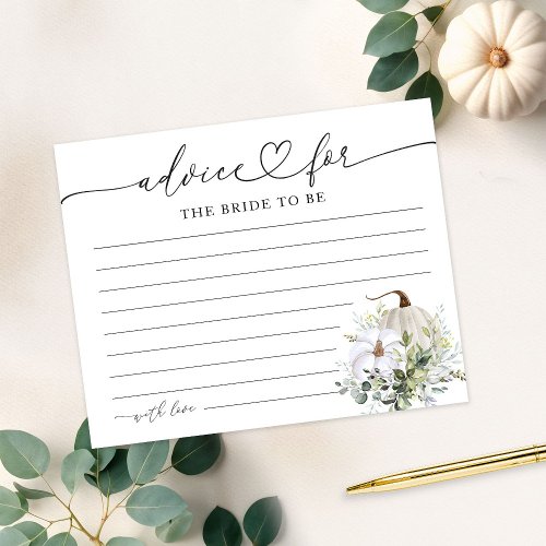 Greenery Pumpkin Fall Bridal Shower Advice Cards