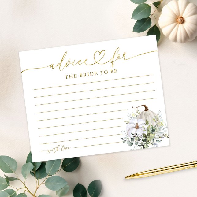 Greenery Pumpkin Fall Bridal Shower Advice Cards (Creator Uploaded)