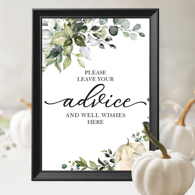 Greenery & Pumpkin Fall Bridal Shower Advice Sign (Creator Uploaded)