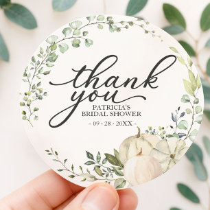 Greenery Pumpkin Fall Bridal Shower Favor Classic Classic Round Sticker