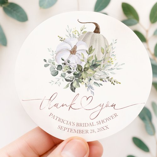 Greenery Pumpkin Fall Bridal Shower Favor Classic Round Sticker