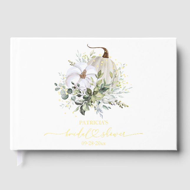 Greenery Pumpkin Fall Bridal Shower Foil Guest Book (Front)