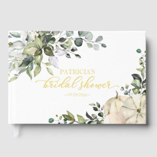 Greenery Pumpkin Fall Bridal Shower Foil Guest Book