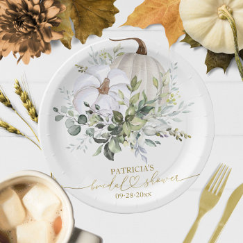 Greenery Pumpkin Fall Bridal Shower Paper Plate by StampsbyMargherita at Zazzle