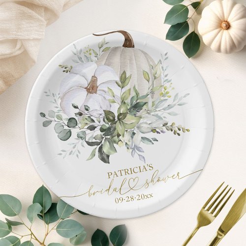 Greenery Pumpkin Fall Bridal Shower Paper Plate