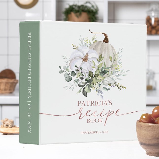 Greenery Pumpkin Fall Bridal Shower Recipe Book 3 Ring Binder (Creator Uploaded)