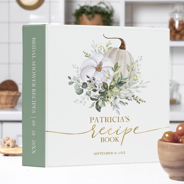 Greenery Pumpkin Fall Bridal Shower Recipe Book 3  Ring Binder (Creator Uploaded)